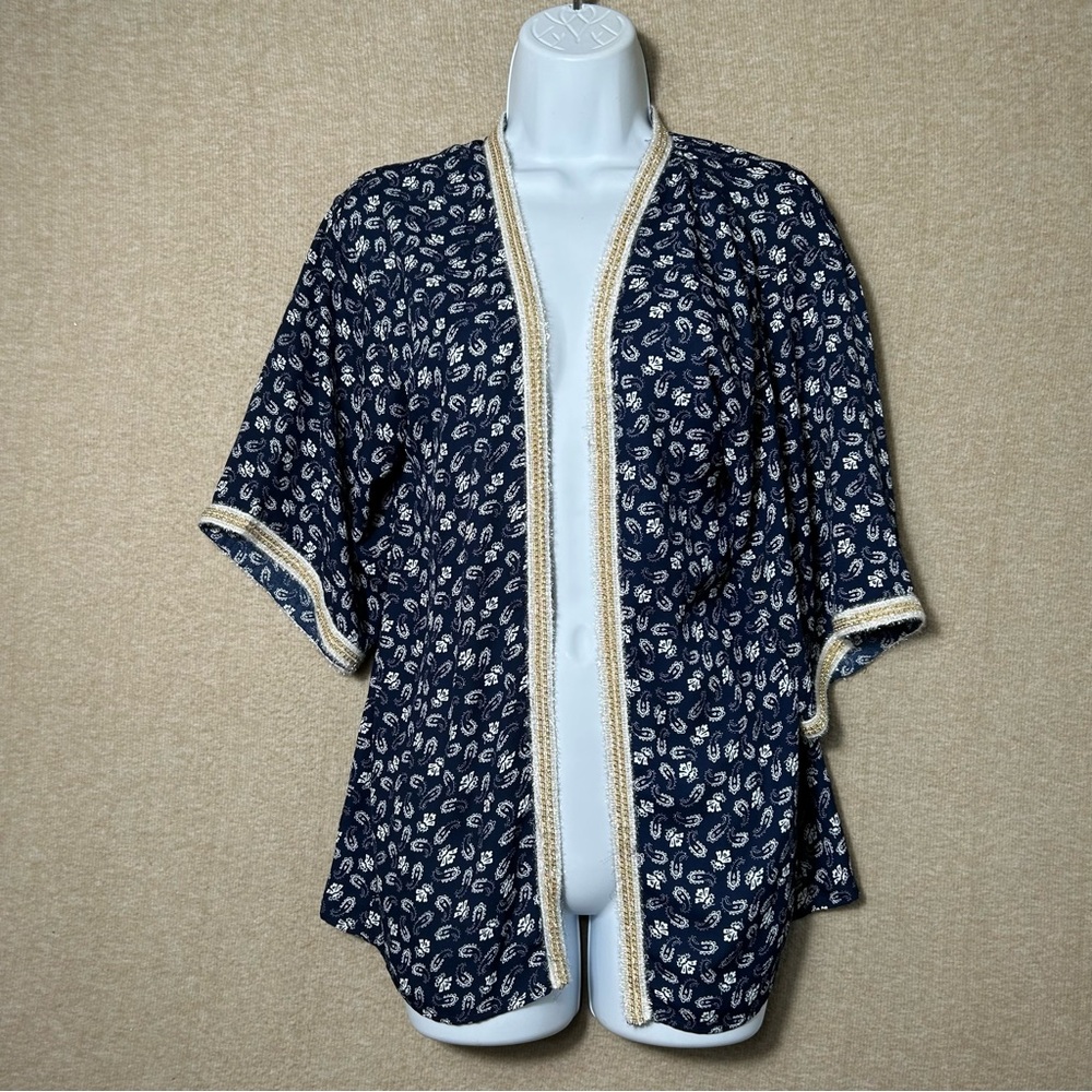 Raga Anthropologie Cardigan Womens Small Open 1/2 Sleeve‎ Silky Cover Paisley